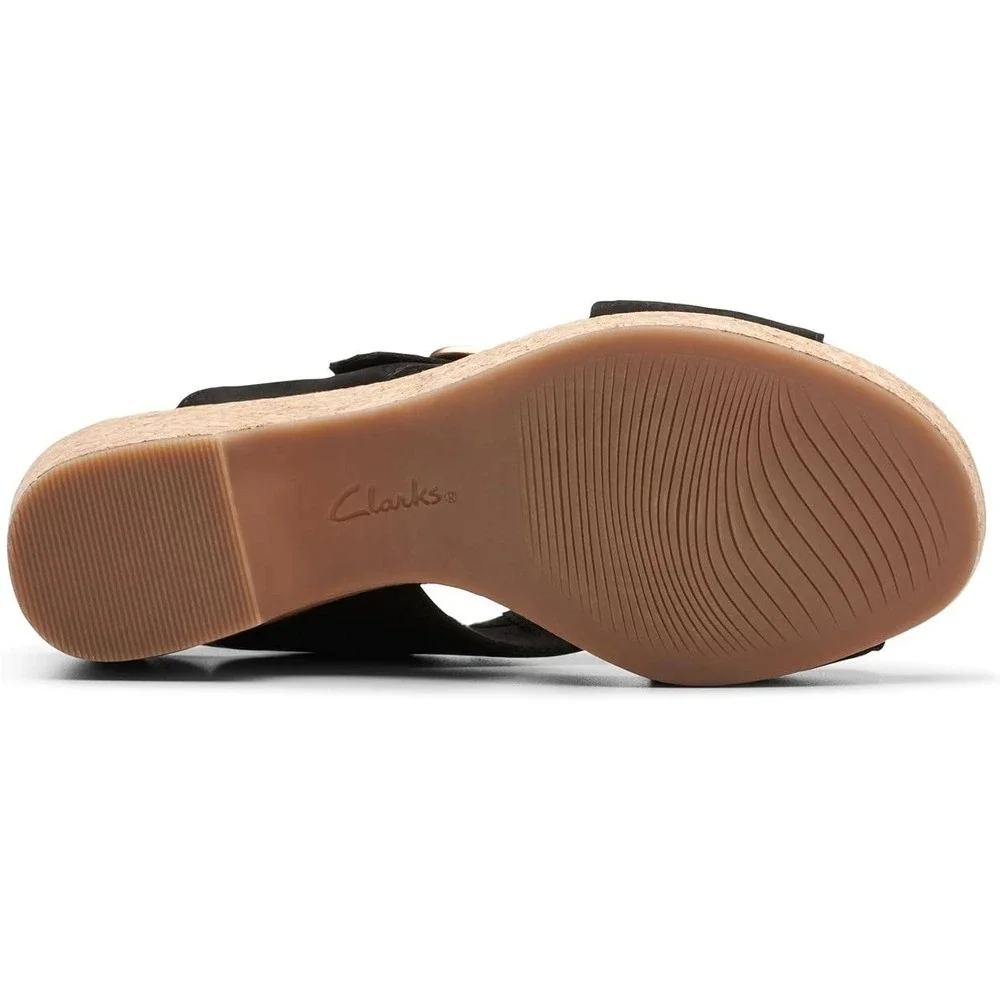 Clarks Giselle Dove Womens Sandals Black Nubuck Leather Wedge 9 Wide NWT
